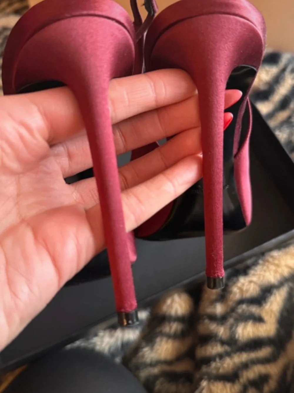 Saint Laurent Burgundy Satin Pointed Slingback Heels - Picture 8 of 8